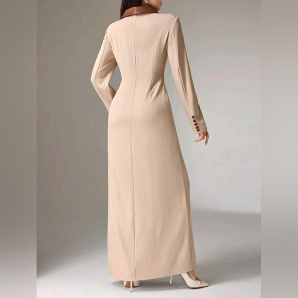 Women Contrast Color Twist Design Elegant Long Sleeve Dress - Picture 5 of 6